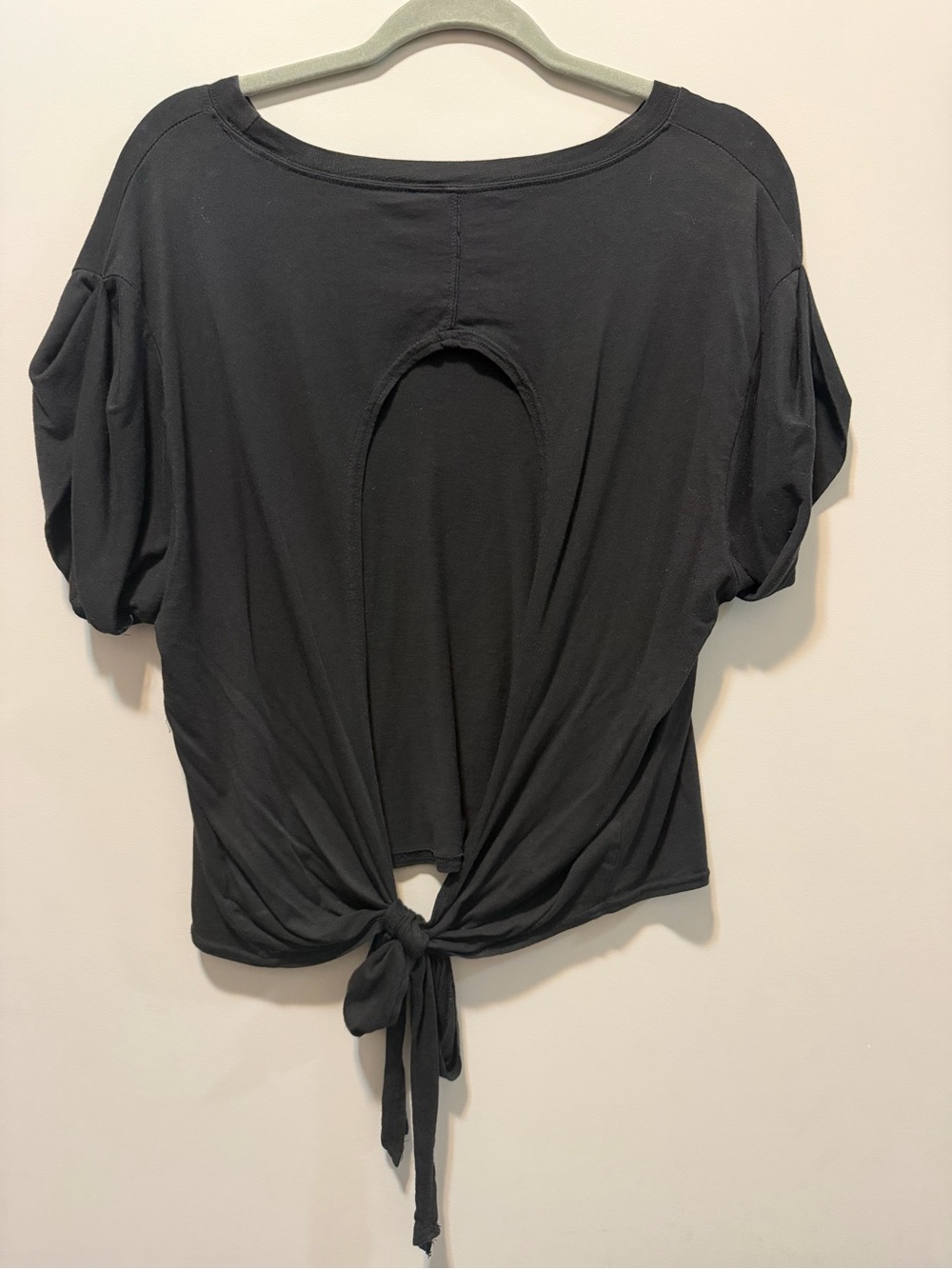 Mono B Black Short Sleeve Tie-Back Top with Open Back